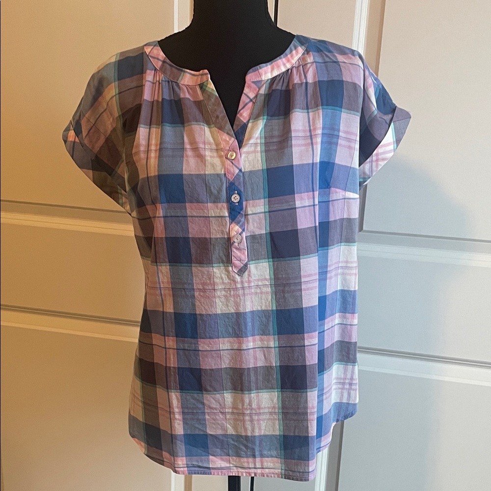 Talbots Plaid Button-Up Women's Top - Blue and Pink Size Small